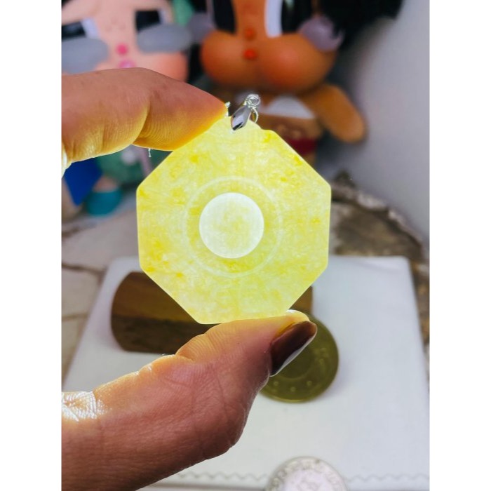 天然A貨緬甸玉 冰潤金黃雙彩太極八卦翡翠玉墜 起冰油黃霧層 包覆雪梨肉 帶冰感油度佳 大小易配戴-細節圖9