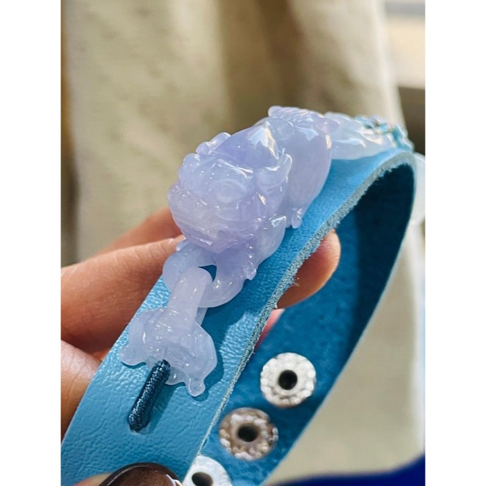 天然A貨緬甸玉 冰亮紫同心扣立體貔貅翡翠手牌/手環15~18cm 起冰過底紫 色艷聚色能見紫 精緻立體 獨一手創-細節圖6