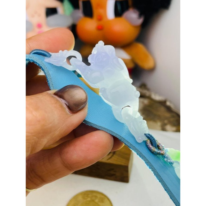 天然A貨緬甸玉 冰亮紫同心扣立體貔貅翡翠手牌/手環15~18cm 起冰過底紫 色艷聚色能見紫 精緻立體 獨一手創-細節圖9