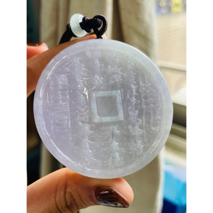 天然A貨緬甸玉 冰潤粉春彩太上老君急急如律令翡翠八卦玉牌 細肉過底粉紫綠 色滿厚實鐲心一開 有分量請留意尺寸-細節圖3