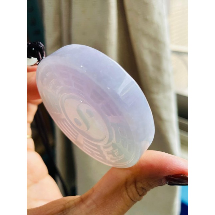天然A貨緬甸玉 冰潤粉春彩太上老君急急如律令翡翠八卦玉牌 細肉過底粉紫綠 色滿厚實鐲心一開 有分量請留意尺寸-細節圖4