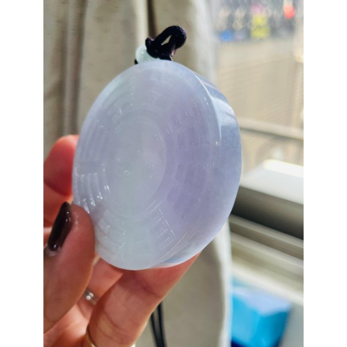 天然A貨緬甸玉 冰潤粉春彩太上老君急急如律令翡翠八卦玉牌 細肉過底粉紫綠 色滿厚實鐲心一開 有分量請留意尺寸-細節圖5