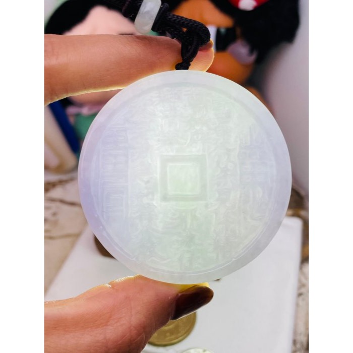 天然A貨緬甸玉 冰潤粉春彩太上老君急急如律令翡翠八卦玉牌 細肉過底粉紫綠 色滿厚實鐲心一開 有分量請留意尺寸-細節圖9