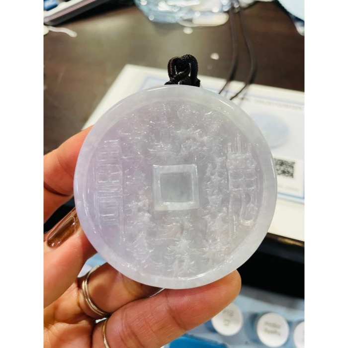 天然A貨緬甸玉 冰潤粉春彩太上老君急急如律令翡翠八卦玉牌 細肉過底粉紫綠 色滿厚實鐲心一開 有分量請留意尺寸-細節圖10