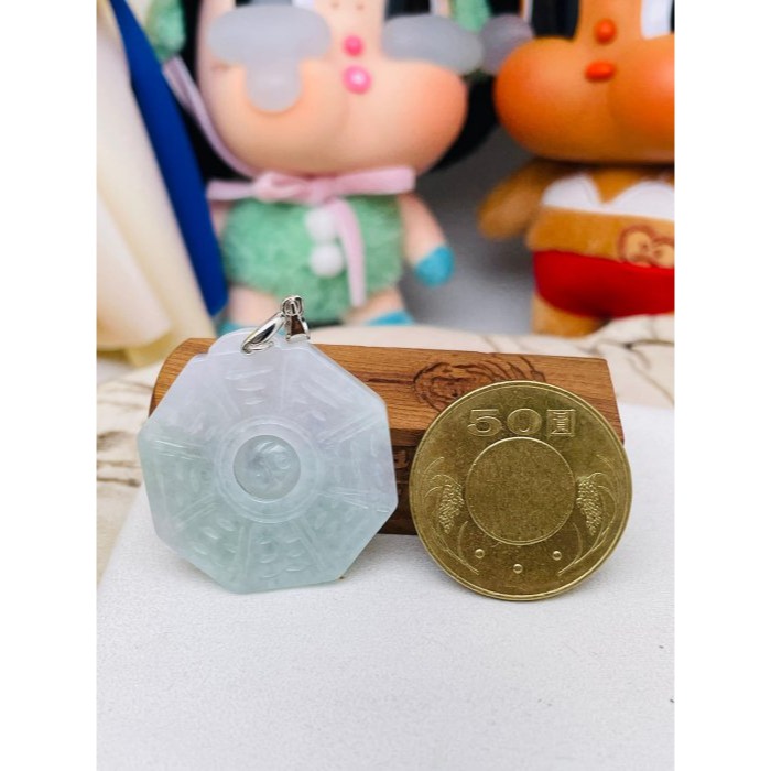 天然A貨緬甸玉 冰潤果綠太極八卦翡翠玉墜 帶冰過底粉綠帶淡紫 綠亮紫淡 易配戴大小-細節圖3