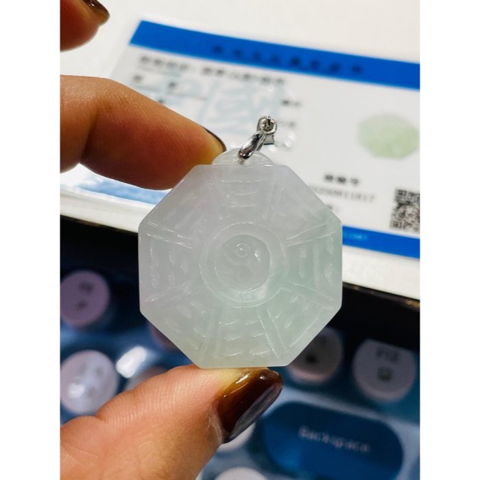 天然A貨緬甸玉 冰潤果綠太極八卦翡翠玉墜 帶冰過底粉綠帶淡紫 綠亮紫淡 易配戴大小-細節圖9