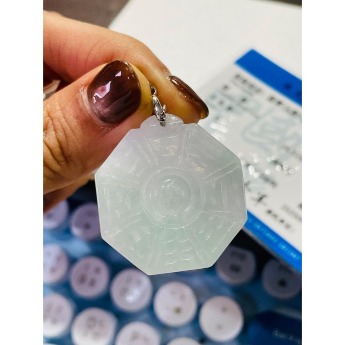 天然A貨緬甸玉 冰潤果綠太極八卦翡翠玉墜 帶冰過底粉綠帶淡紫 綠亮紫淡 易配戴大小-細節圖10