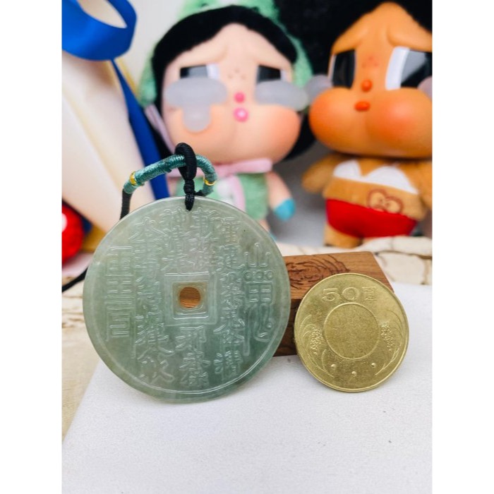 天然A貨緬甸玉 冰潤油青太上老君急急如律令翡翠玉墜 起冰透手滿色油綠  鐲心料一刀切牌形-細節圖2