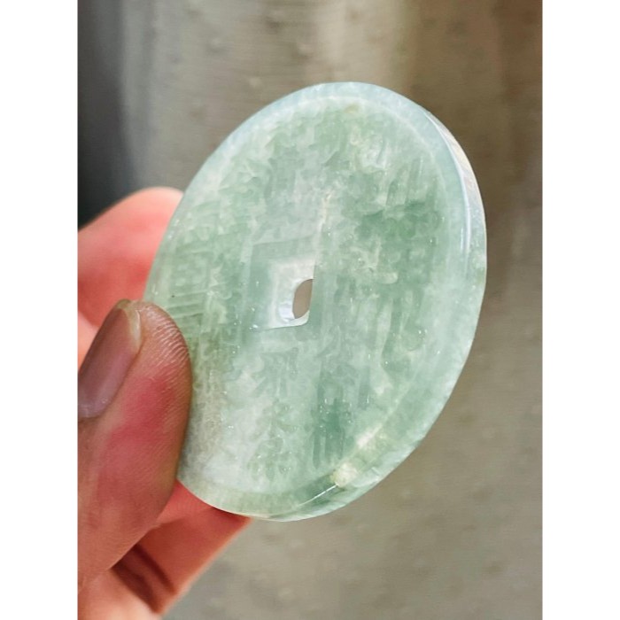 天然A貨緬甸玉 冰潤油青太上老君急急如律令翡翠玉墜 起冰透手滿色油綠  鐲心料一刀切牌形-細節圖6