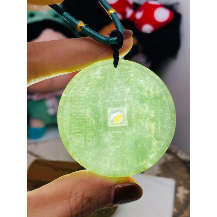 天然A貨緬甸玉 冰潤油青太上老君急急如律令翡翠玉墜 起冰透手滿色油綠  鐲心料一刀切牌形-細節圖9