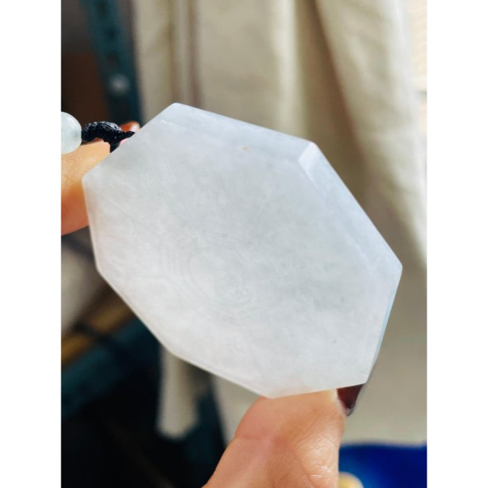 天然A貨緬甸玉 冰烏雞雙面雕陰陽八卦翡翠玉牌 烏雞全化白底帶芝麻點 一面先天 一面方位及卦名-細節圖6