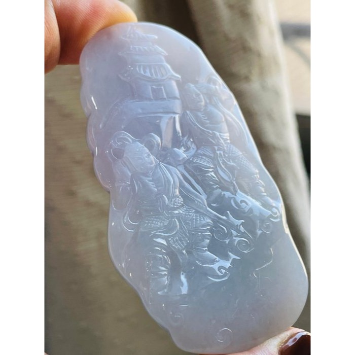天然A貨緬甸玉 冰亮春彩雙面精工獨家版天上聖母/提燈媽祖翡翠佛牌 厚庄膠底妝 勻稱粉紫綠滿色 千順護航祖廟加持 精緻雙拋-細節圖2
