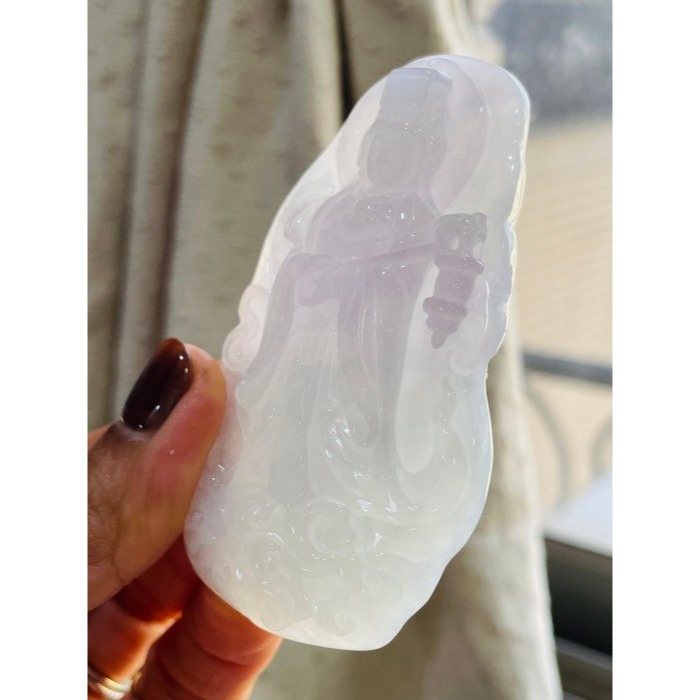 天然A貨緬甸玉 冰亮春彩雙面精工獨家版天上聖母/提燈媽祖翡翠佛牌 厚庄膠底妝 勻稱粉紫綠滿色 千順護航祖廟加持 精緻雙拋-細節圖6