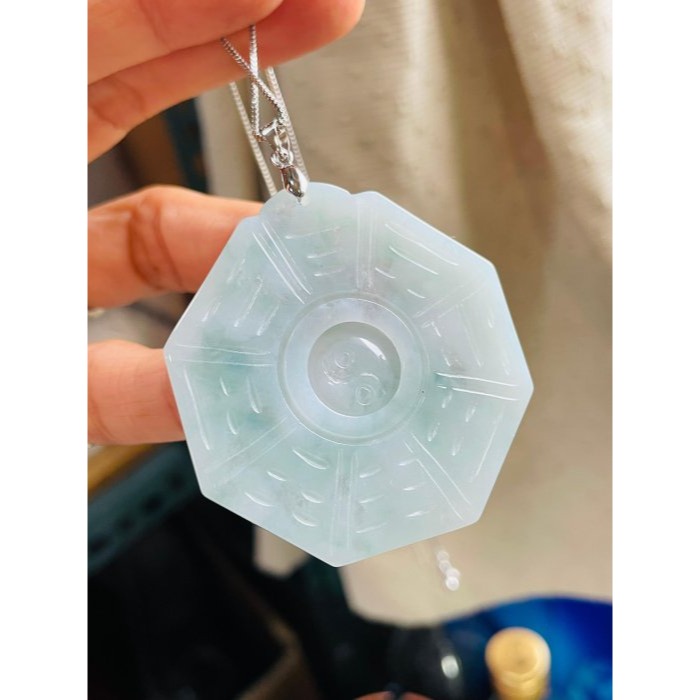 天然A貨緬甸玉 冰飄藍花太極八卦翡翠玉墜 冰芙蓉膠底 靈動藍花點綴雙面 底細色花漂亮-細節圖2