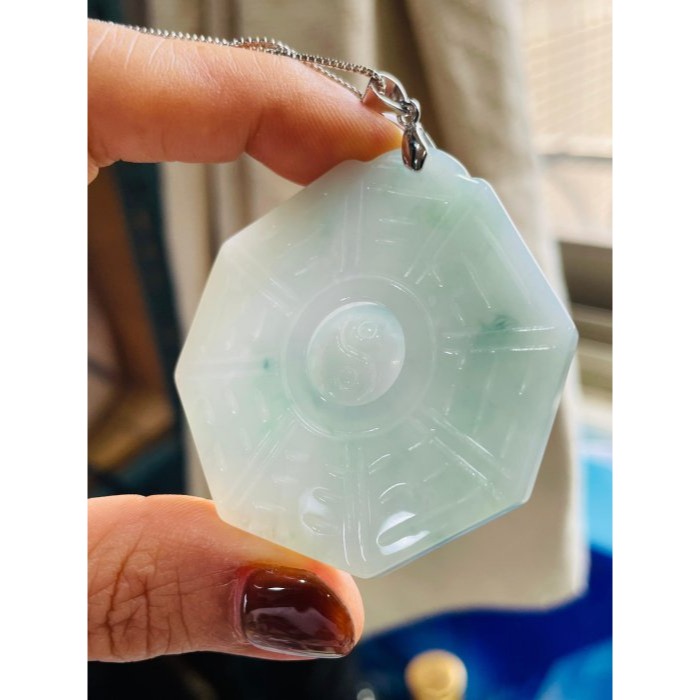 天然A貨緬甸玉 冰飄藍花太極八卦翡翠玉墜 冰芙蓉膠底 靈動藍花點綴雙面 底細色花漂亮-細節圖5