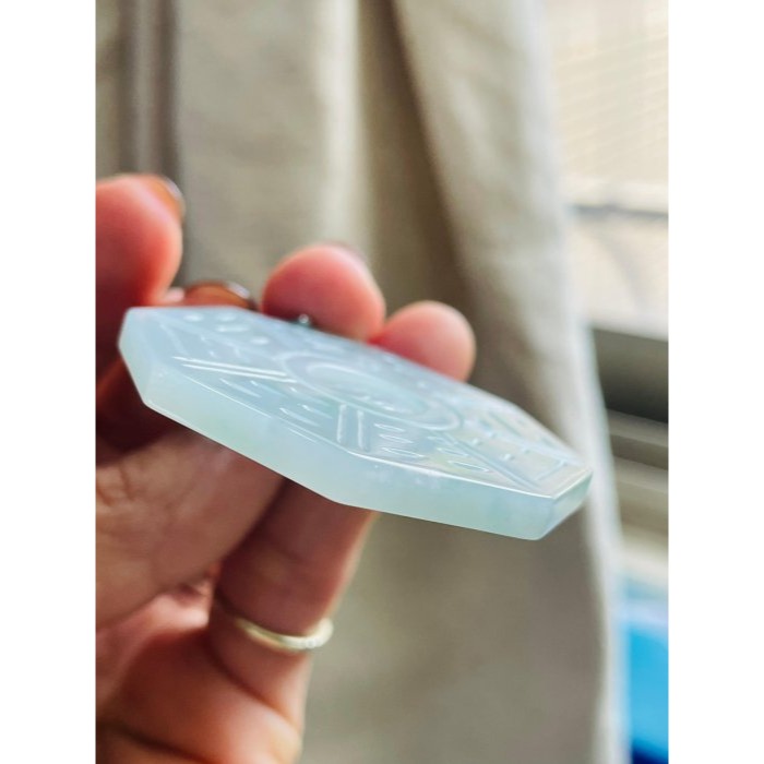 天然A貨緬甸玉 冰飄藍花太極八卦翡翠玉墜 冰芙蓉膠底 靈動藍花點綴雙面 底細色花漂亮-細節圖6