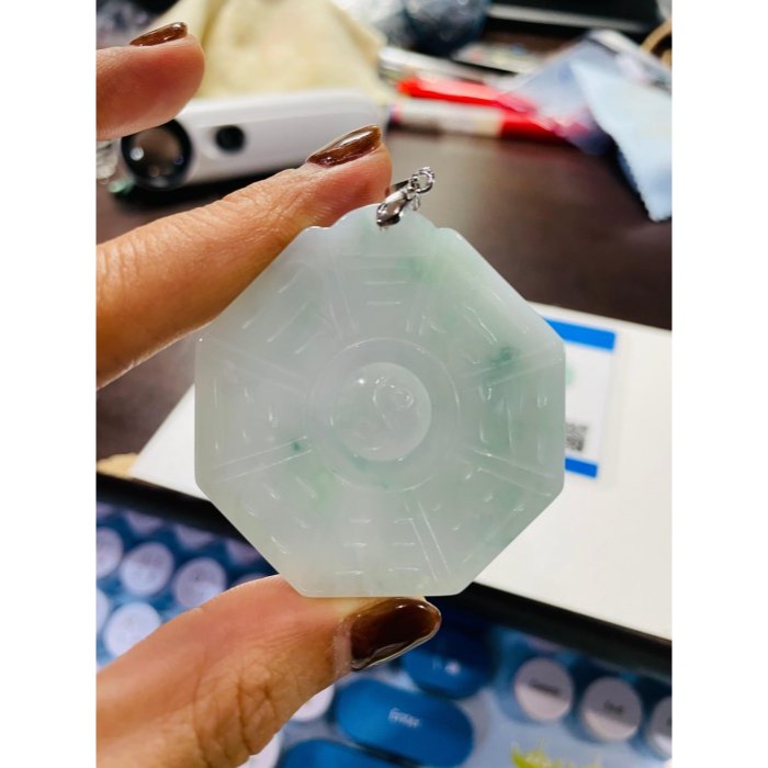 天然A貨緬甸玉 冰飄藍花太極八卦翡翠玉墜 冰芙蓉膠底 靈動藍花點綴雙面 底細色花漂亮-細節圖9
