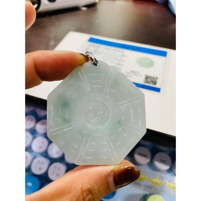 天然A貨緬甸玉 冰飄藍花太極八卦翡翠玉墜 冰芙蓉膠底 靈動藍花點綴雙面 底細色花漂亮-細節圖10