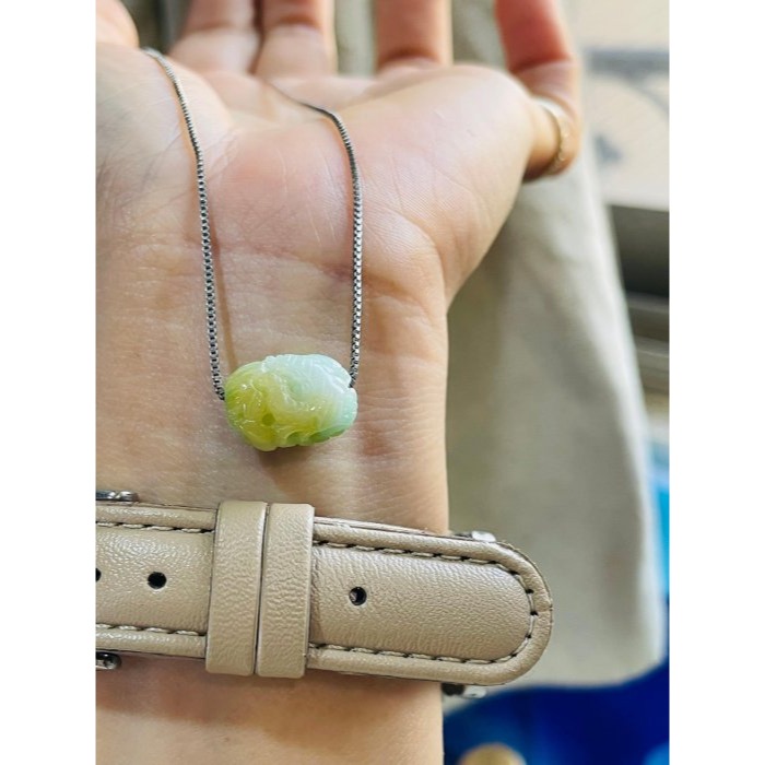 天然A貨緬甸玉 冰潤黃加綠三彩手工360度環繞微雕一條龍翡翠小龍珠 橙黃粉綠 白綠黃過渡色分明鮮亮-細節圖2