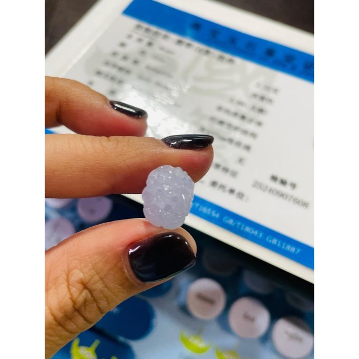 天然A貨緬甸玉 冰潤櫻花紫360度手工微雕一條龍翡翠小龍珠 整顆起冰滿色淡紫 晶透無棉色淡好水頭-細節圖10