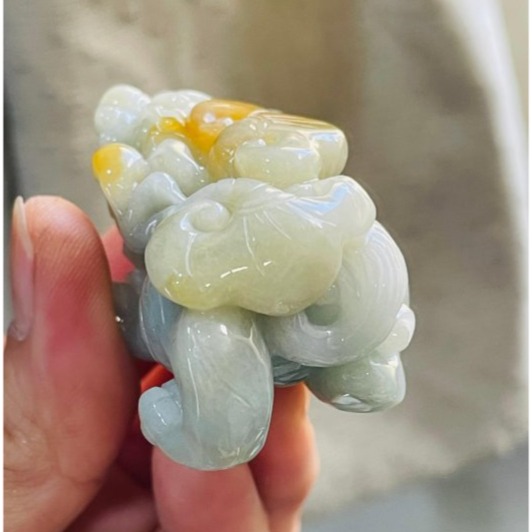 天然A貨緬甸玉 冰潤黃加綠漸變手工巧雕黃金滿載貔貅翡翠擺件 溫潤油亮有光澤 財氣罩頂金如意-細節圖6