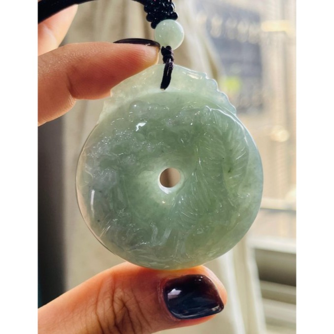 天然A貨緬甸玉 冰潤油青上山虎翡翠虎牌 冰膠透光淺色油青滿色 肥厚飽滿平安扣牌形-細節圖7