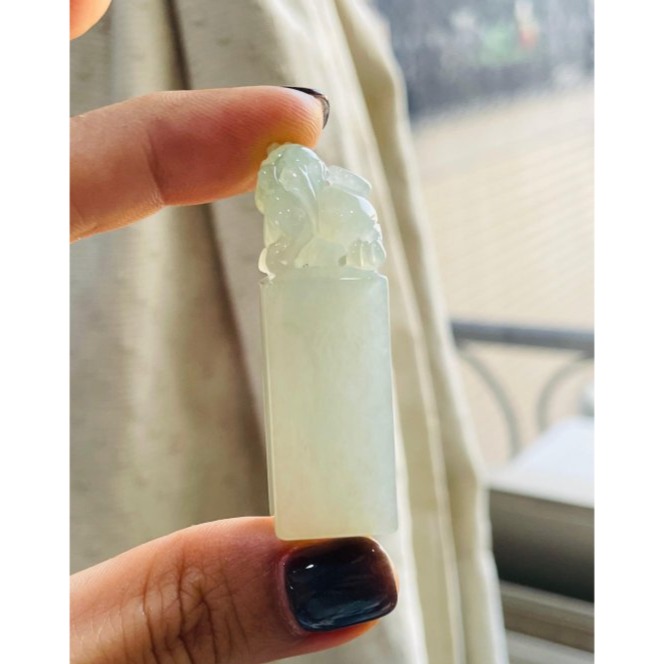 天然A貨緬甸玉 冰飄花手工雕錢來貔貅翡翠印章/私章/方印 冰膠瑪瑙底乾淨無棉好水頭 背馱古錢 財氣沖天-細節圖3