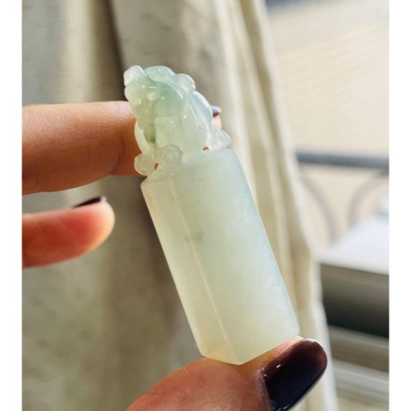 天然A貨緬甸玉 冰飄花手工雕錢來貔貅翡翠印章/私章/方印 冰膠瑪瑙底乾淨無棉好水頭 背馱古錢 財氣沖天-細節圖4