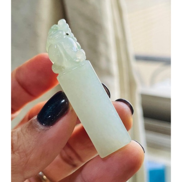天然A貨緬甸玉 冰飄花手工雕錢來貔貅翡翠印章/私章/方印 冰膠瑪瑙底乾淨無棉好水頭 背馱古錢 財氣沖天-細節圖5