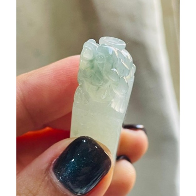 天然A貨緬甸玉 冰飄花手工雕錢來貔貅翡翠印章/私章/方印 冰膠瑪瑙底乾淨無棉好水頭 背馱古錢 財氣沖天-細節圖7