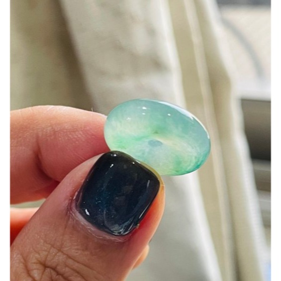 天然A貨緬甸玉 老坑冰陽綠翡翠平安扣 冰種飄綠花小胖扣 整顆晶透冰膠底妝 過底綠花色辣大抹帶多-細節圖5