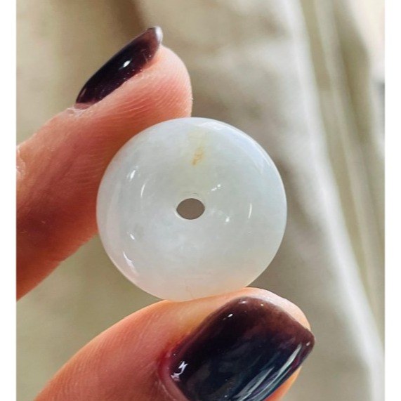 天然A貨緬甸玉 細潤白冰藏金平安扣翡翠玉墜 平滑無沙坑眼 底庄乾淨 型飽滿小胖扣-細節圖4