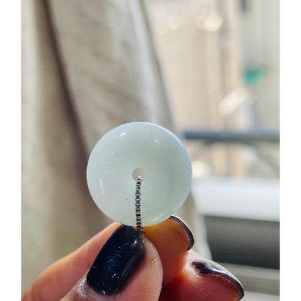 天然A貨緬甸玉 細潤白冰藏金平安扣翡翠玉墜 平滑無沙坑眼 底庄乾淨 型飽滿小胖扣-細節圖7