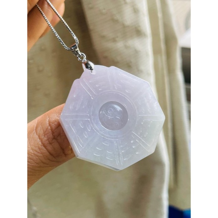 天然A貨緬甸玉 冰潤櫻花紫俏綠太極八卦翡翠玉墜 起冰過底粉紫 色淡粉嫩好水頭 易配戴大小-細節圖2