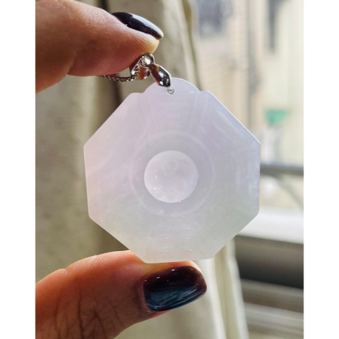 天然A貨緬甸玉 冰潤櫻花紫俏綠太極八卦翡翠玉墜 起冰過底粉紫 色淡粉嫩好水頭 易配戴大小-細節圖7
