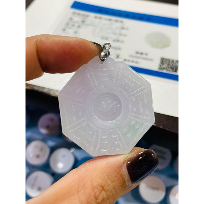 天然A貨緬甸玉 冰潤櫻花紫俏綠太極八卦翡翠玉墜 起冰過底粉紫 色淡粉嫩好水頭 易配戴大小-細節圖10