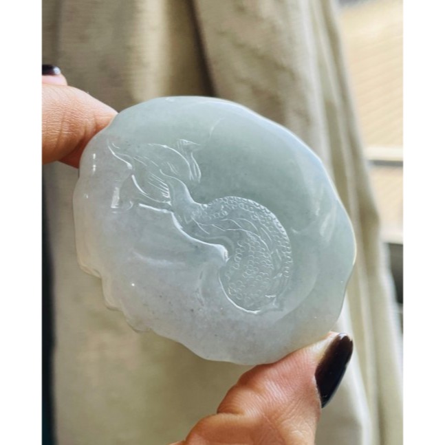 天然A貨緬甸玉 冰膠晴綠龍中之龍翡翠龍牌 冰起膠厚庄鐲心一開 雕工立體 底庄乾淨透手影-細節圖6