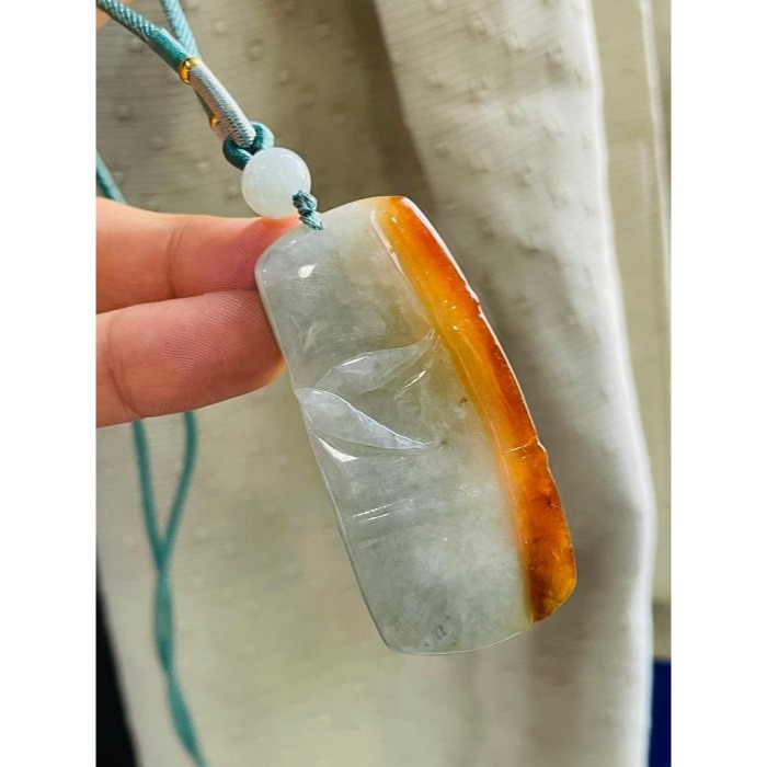 天然A貨緬甸玉 老坑紅帶綠花手空俏色雕節節高升翡翠玉墜 油亮起冰蜜黃 帶淡綠肉過渡梨黃-細節圖3