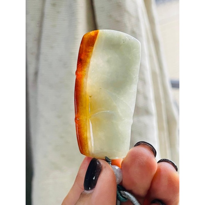 天然A貨緬甸玉 老坑紅帶綠花手空俏色雕節節高升翡翠玉墜 油亮起冰蜜黃 帶淡綠肉過渡梨黃-細節圖7