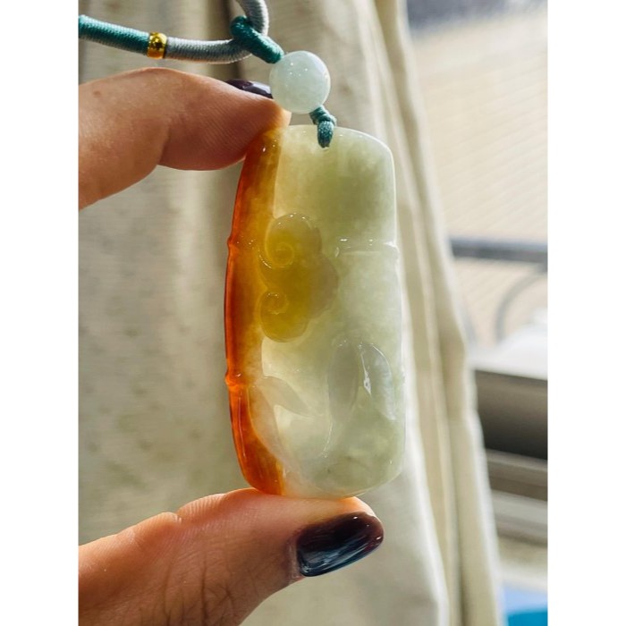 天然A貨緬甸玉 老坑紅帶綠花手空俏色雕節節高升翡翠玉墜 油亮起冰蜜黃 帶淡綠肉過渡梨黃-細節圖8
