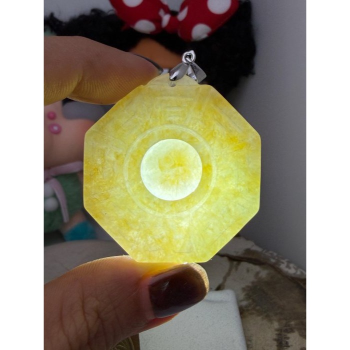 天然A貨緬甸玉 冰潤金黃雙彩太極八卦翡翠玉墜 起冰油黃霧層 包覆雪梨肉 油亮光澤帶冰感油度佳-細節圖9