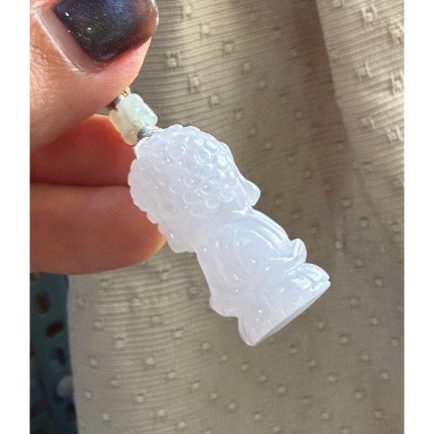 天然A貨緬甸玉 冰潤淡紫全立體Q版阿彌陀佛翡翠小佛墜 晶透好水頭 過底滿色粉粉紫 法像清晰-細節圖5