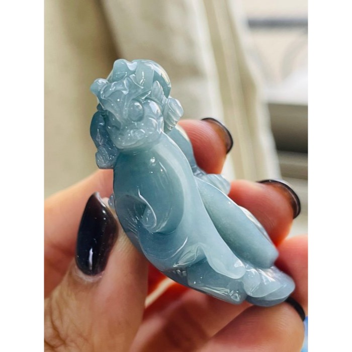 天然A貨翡翠 冰潤危藍滿色天祿承財翡翠玉墜 瓜料 膠潤無棉藍綠 精雕全立體貔貅緊抓飽滿如意.銅錢-細節圖7
