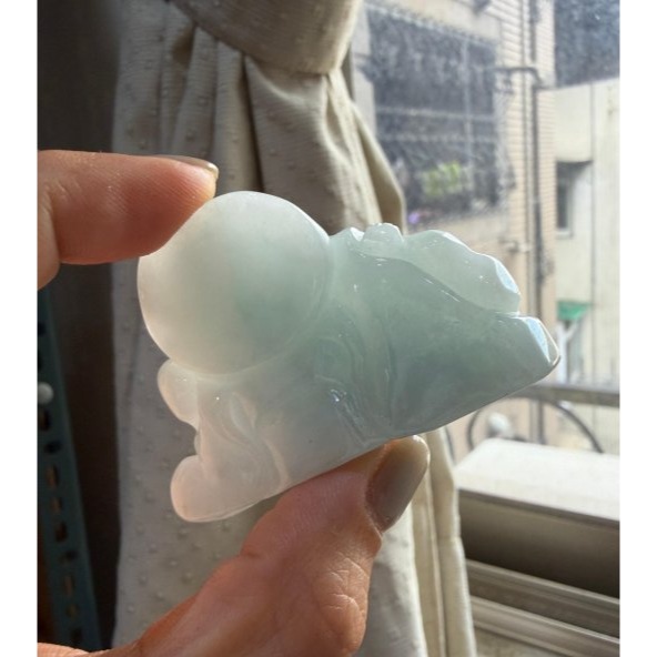 天然A貨緬甸玉 老坑藍綠全立體雕彌勒佛/佛公翡翠擺件 細潤芙蓉底庄 乾淨清爽天空藍底色-細節圖7