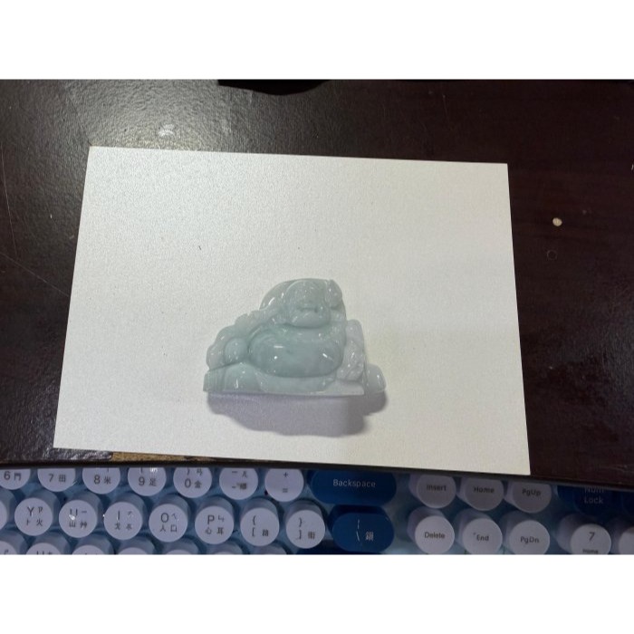 天然A貨緬甸玉 老坑藍綠全立體雕彌勒佛/佛公翡翠擺件 細潤芙蓉底庄 乾淨清爽天空藍底色-細節圖10