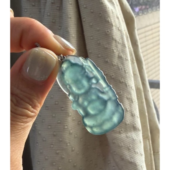 天然A貨翡翠 冰玻危藍精工雕不動明王翡翠小佛牌 晶透滿綠透字冰種瓜料 精開Q版俏皮法像-細節圖7