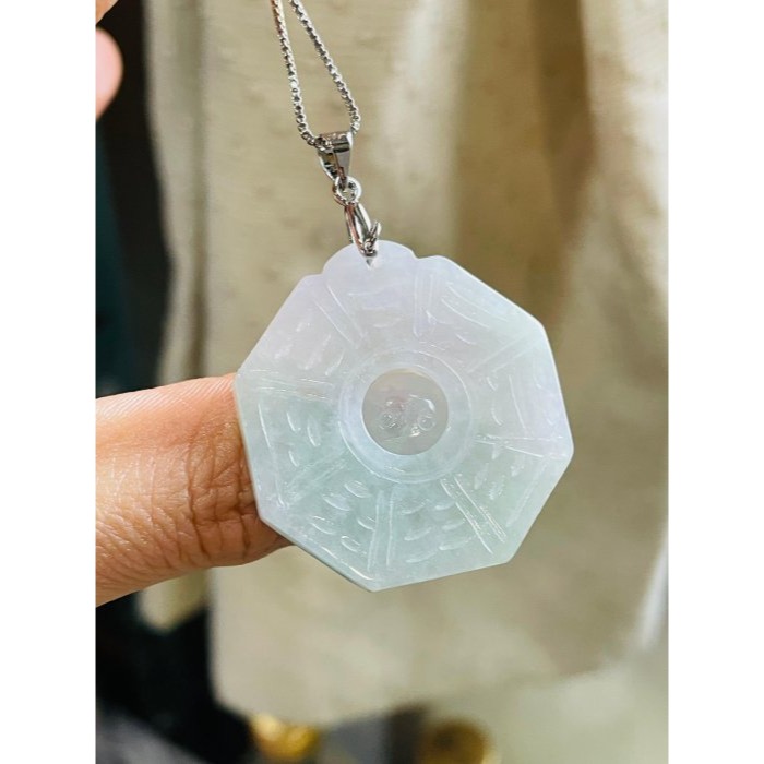 天然A貨緬甸玉 冰潤果綠俏紫太極八卦翡翠玉墜 帶冰過底粉綠帶淡紫 綠亮紫淡 易配戴大小-細節圖2