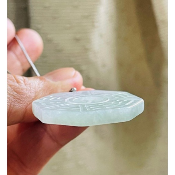 天然A貨緬甸玉 冰潤果綠俏紫太極八卦翡翠玉墜 帶冰過底粉綠帶淡紫 綠亮紫淡 易配戴大小-細節圖5