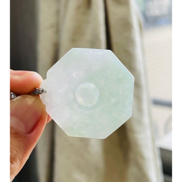 天然A貨緬甸玉 冰潤果綠俏紫太極八卦翡翠玉墜 帶冰過底粉綠帶淡紫 綠亮紫淡 易配戴大小-細節圖7