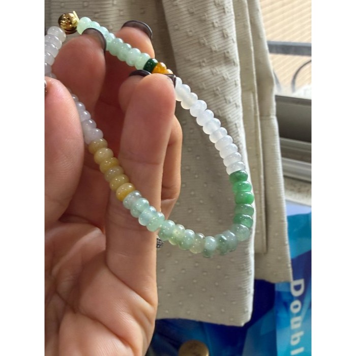 天然A貨緬甸玉 冰種多寶5mm算盤珠翡翠手串/手鍊16cm手圍 白冰.晴綠.飄花.冰黃.陽綠 完美度99%-細節圖4